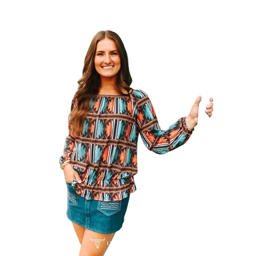Lucky & Blessed Women's Long Sleeve Aztec Shirt- Multi