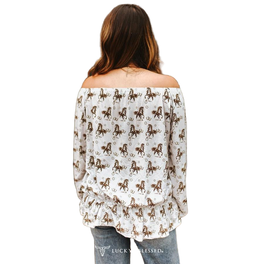 Lucky & Blessed Women's Off Shoulder Loose Puff Long Sleeve Blouse- Cream