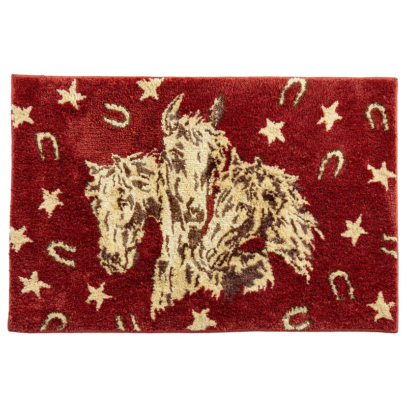 HiEnd Accents Patchwork Bandana Horses Bath & Kitchen Rug- Red