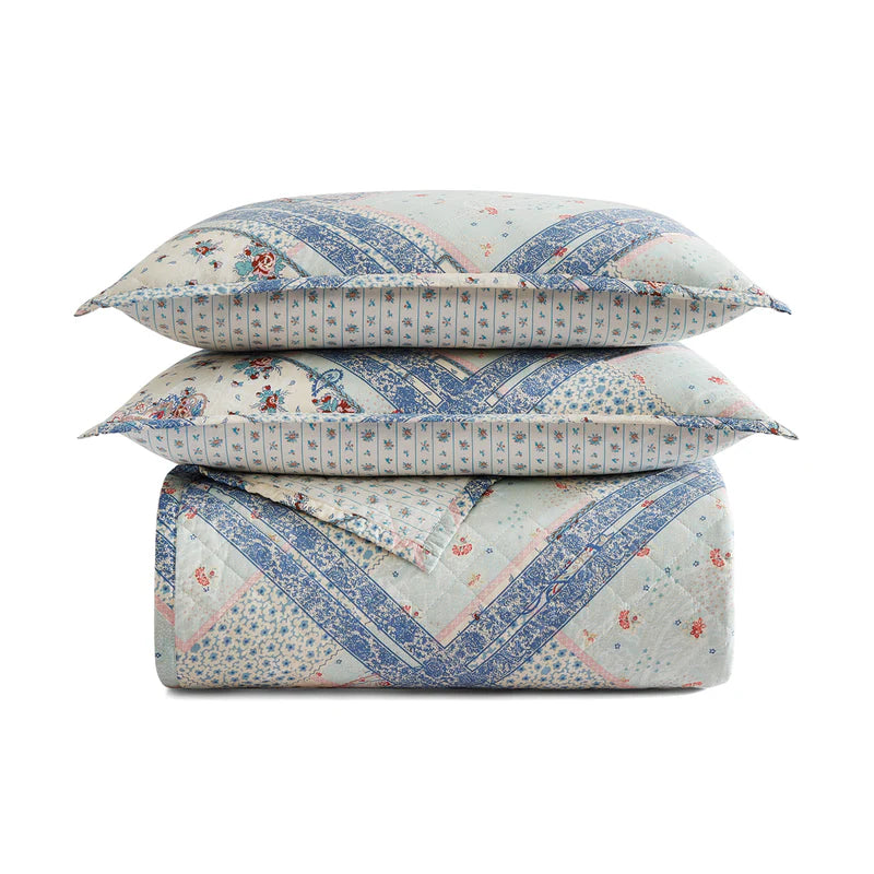 Hi End Accents Mirabelle Patchwork Prairie Quilt Set - Cornflower Blue