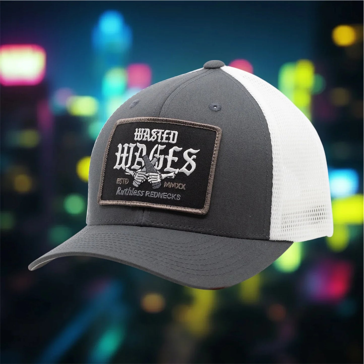 Ruthless Rednecks Cheers Curved Brim Hat - Charcoal/White Patch