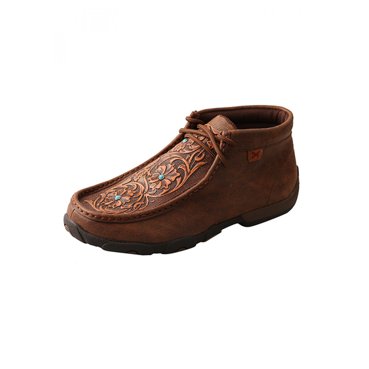 Twisted X Women's Driving Mocs, D Toe, High - Brown/Tooled Flowers