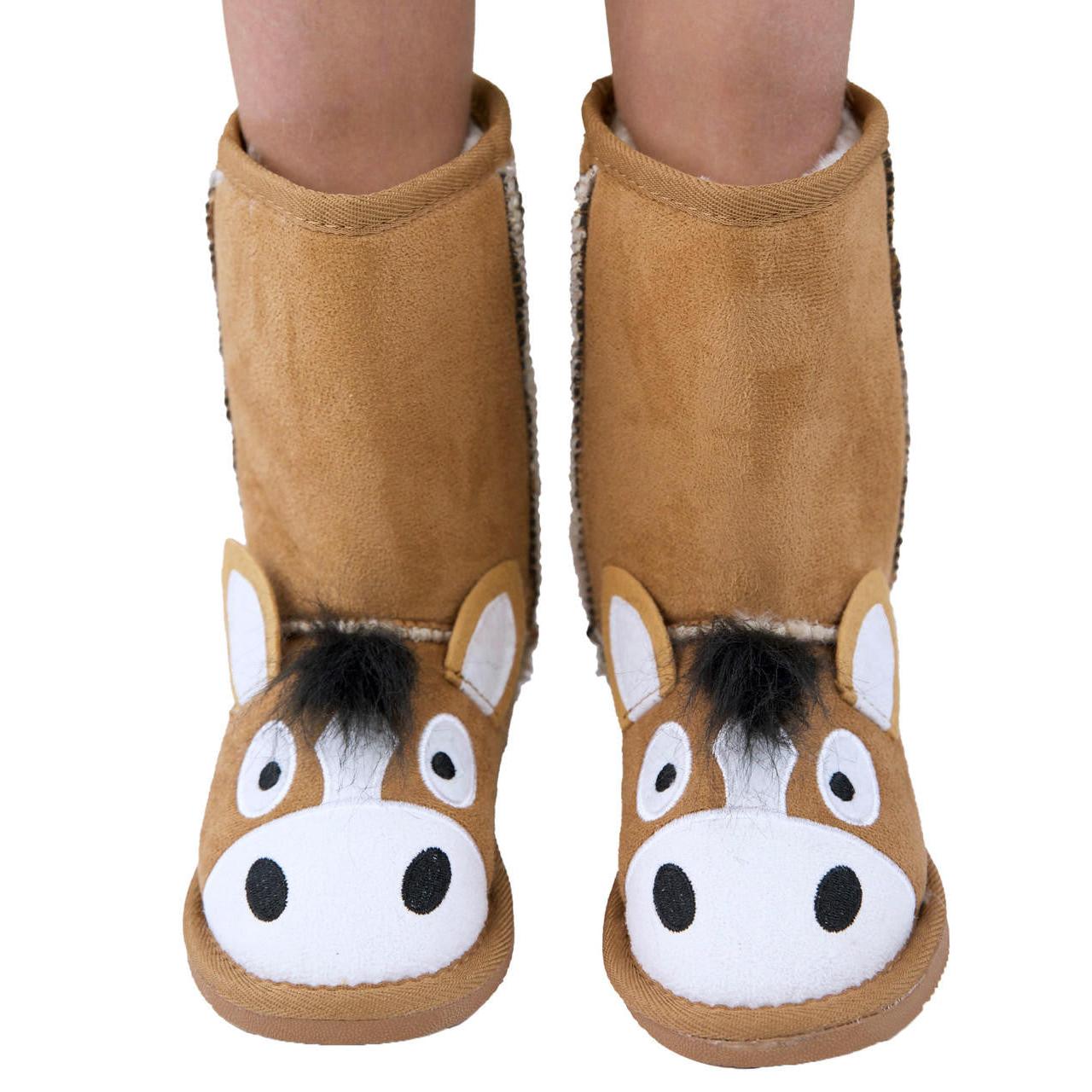 Lazy One Kids Horse Slippper Boots- Toasty Toes Tan