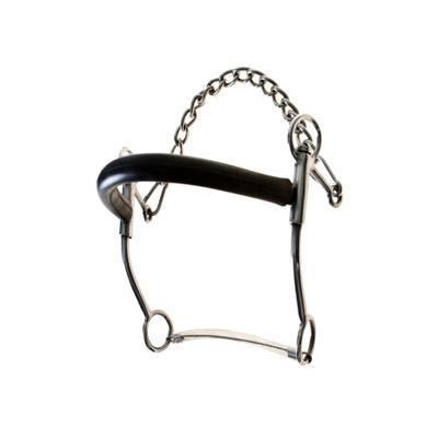 Aime Imports SS Hackamore w/Swvl 7" Cheeks SS Chain Links Rubber Cable