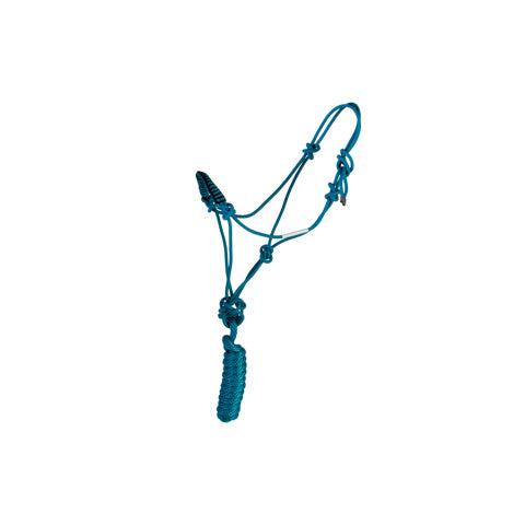 Aime Imports Pony Noseband Rope Halter 7' Lead Noseband Hltr BG Lead - Turquoise/Black