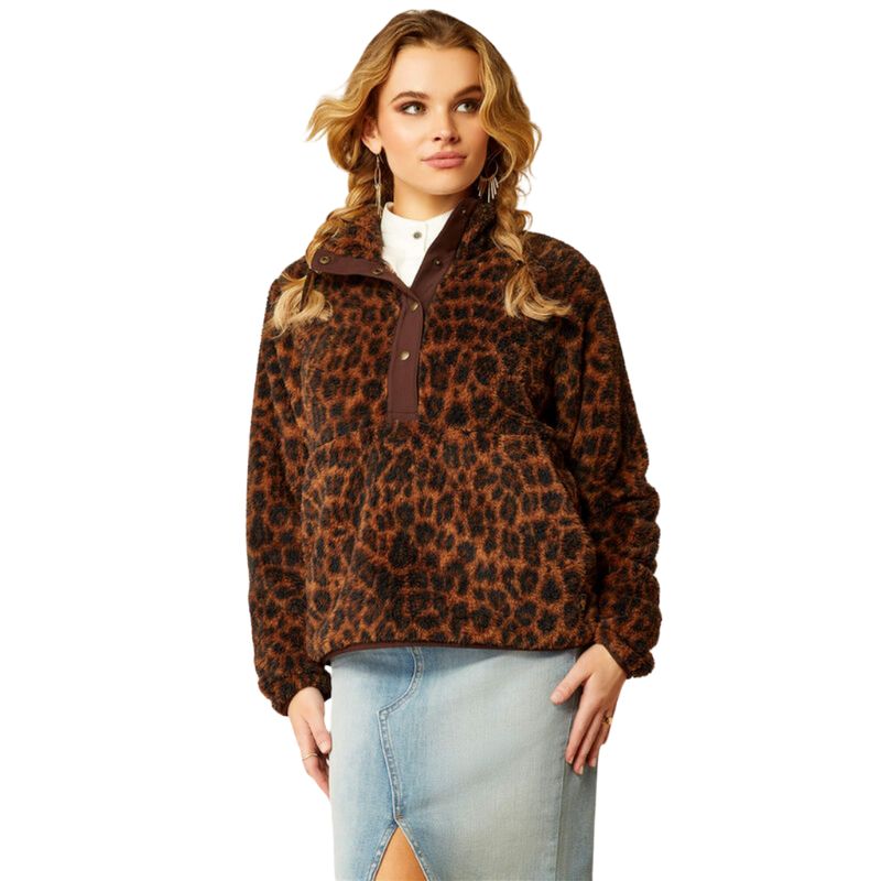 Ariat Women's Berber Snap Front Long Sleeve Sweatshirt - Lila Leopard