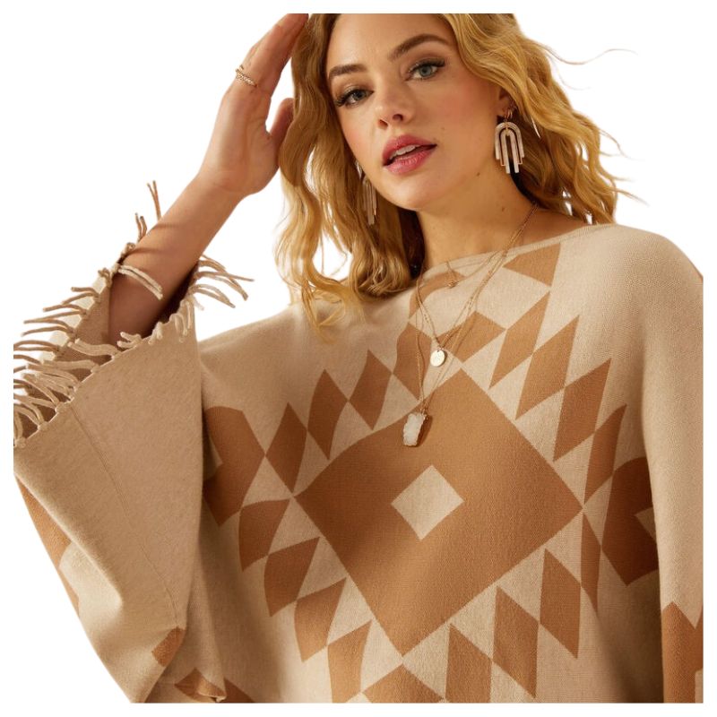 Ariat Women's Sunset Chic Sweater Poncho - Oatmeal/Tannin
