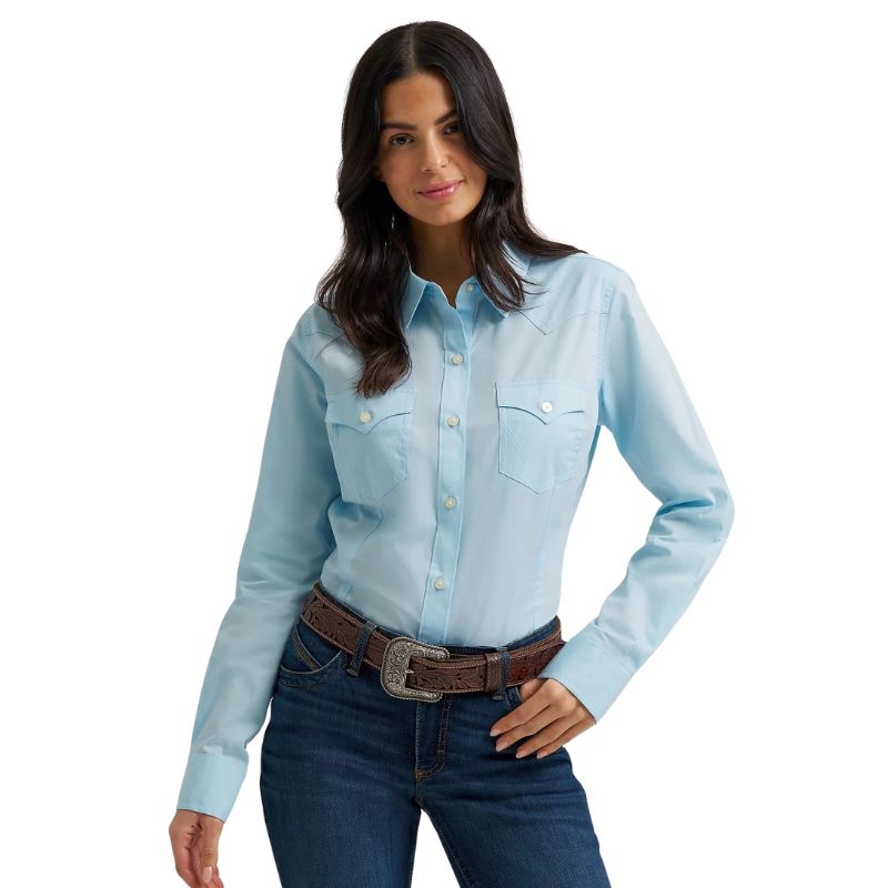 Wrangler Women's ASAP Retro Long Sleeve Shirt - Cool Blue