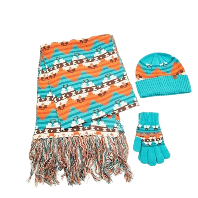Panhandle Aztec 3 piece Scarf Set- Turquoise