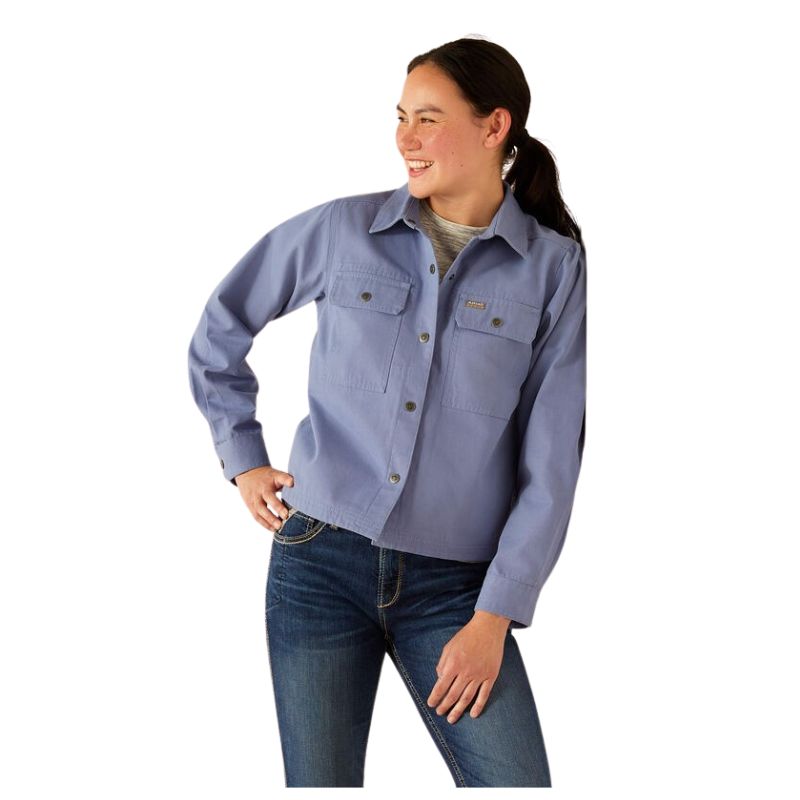 Ariat Women's Rebar Cropped Woven Shirt Jacket- Smoke Grey