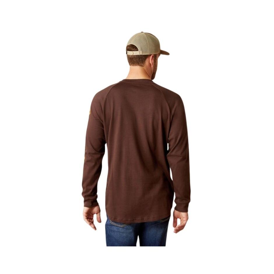 Ariat Men's Long Sleeve Rebar Cotton Strong Graphic Tee Shirt - Coffee Bean/ Golden Brown