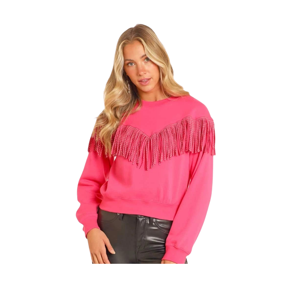 Rock & Roll  Women's Long Sleeve Pullover with Studded Fringe - Assorted Colours