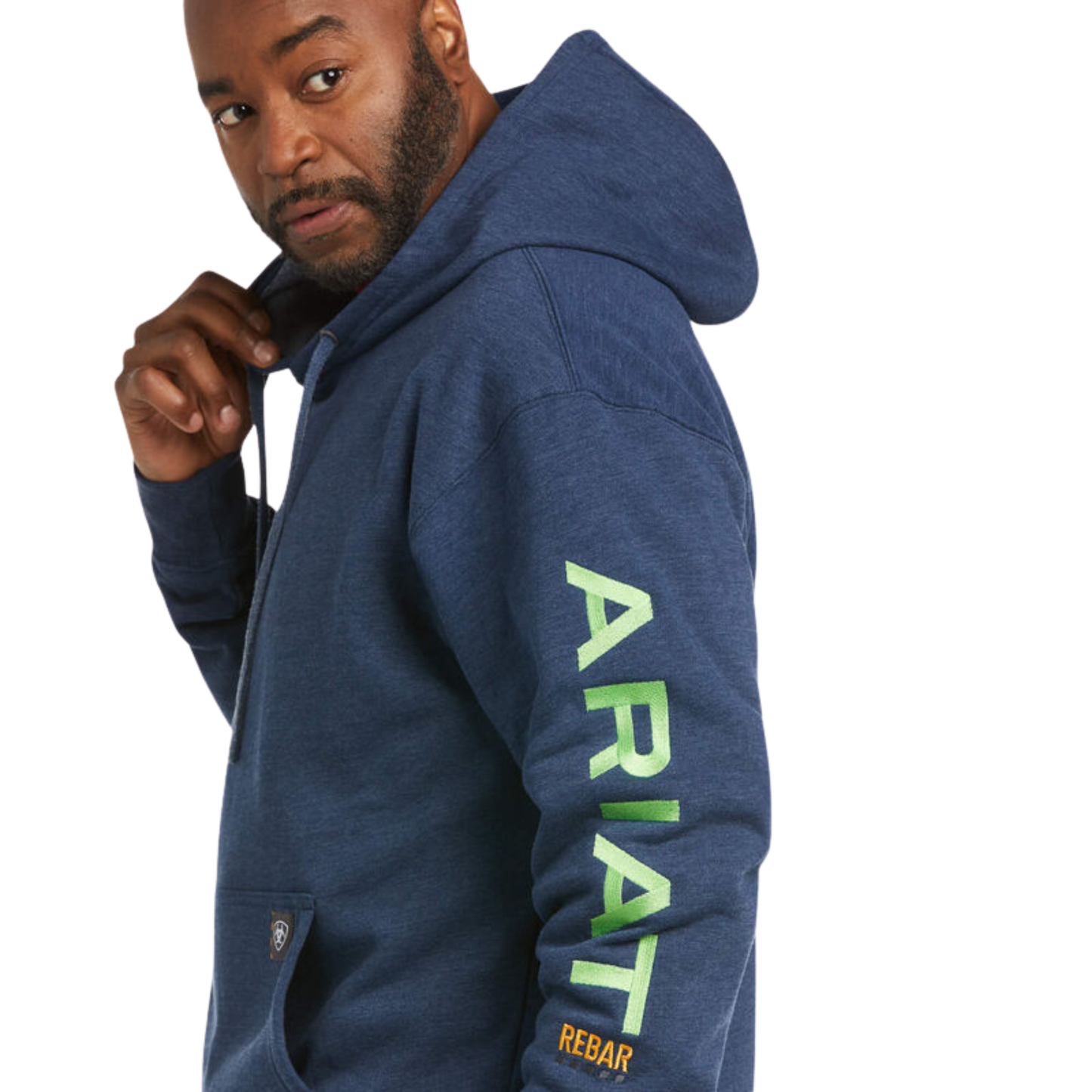 Ariat Men's Rebar Graphic Hoodie - Navy Heather/Lime