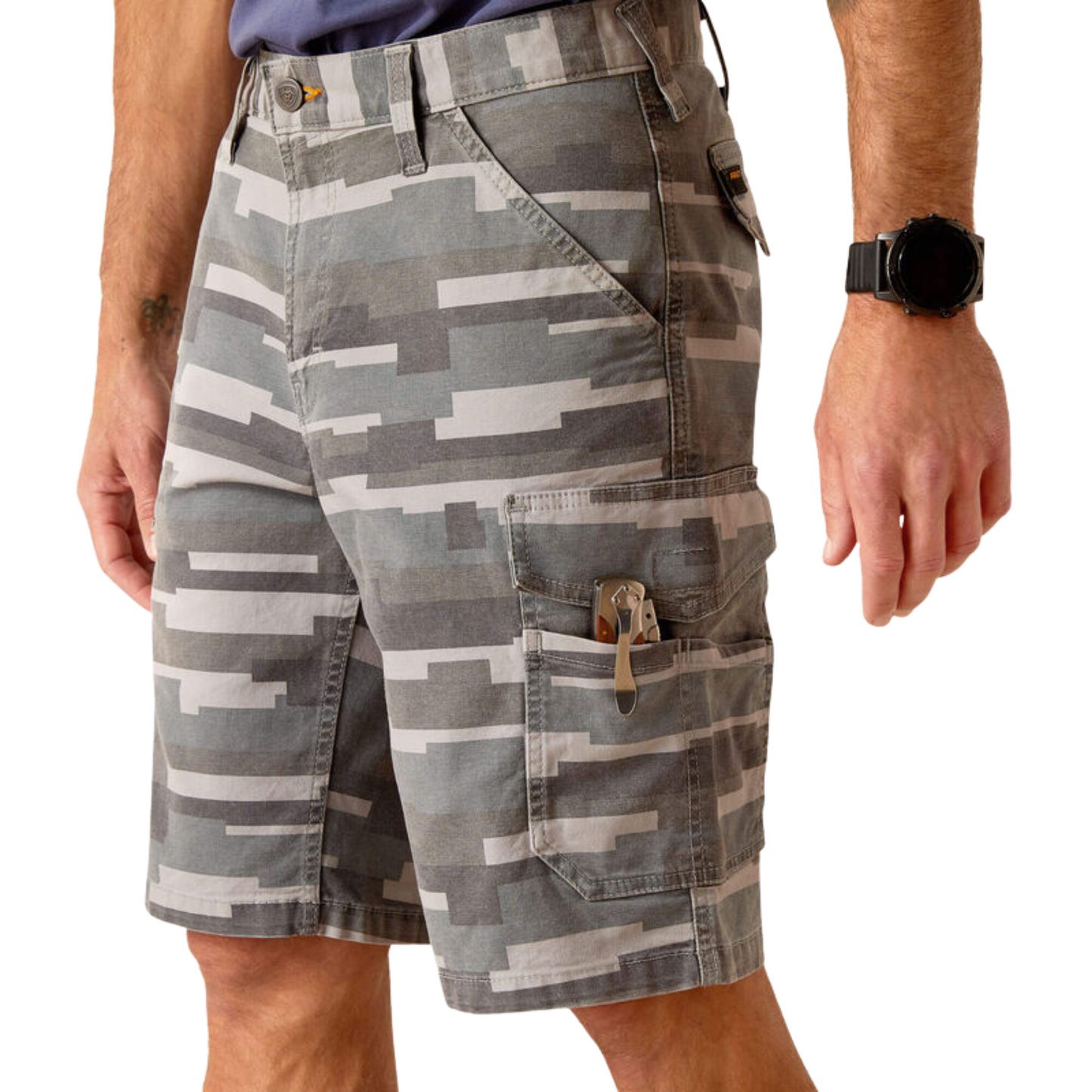 Ariat Men's Rebar DuraStretch Made Tough Cargo Shorts - Rebar Grey Masonry Camo
