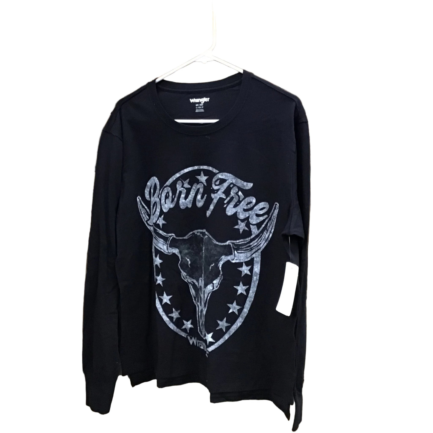 Wrangler Women's Long Sleeve Born Free Skull Tee Shirt- Black