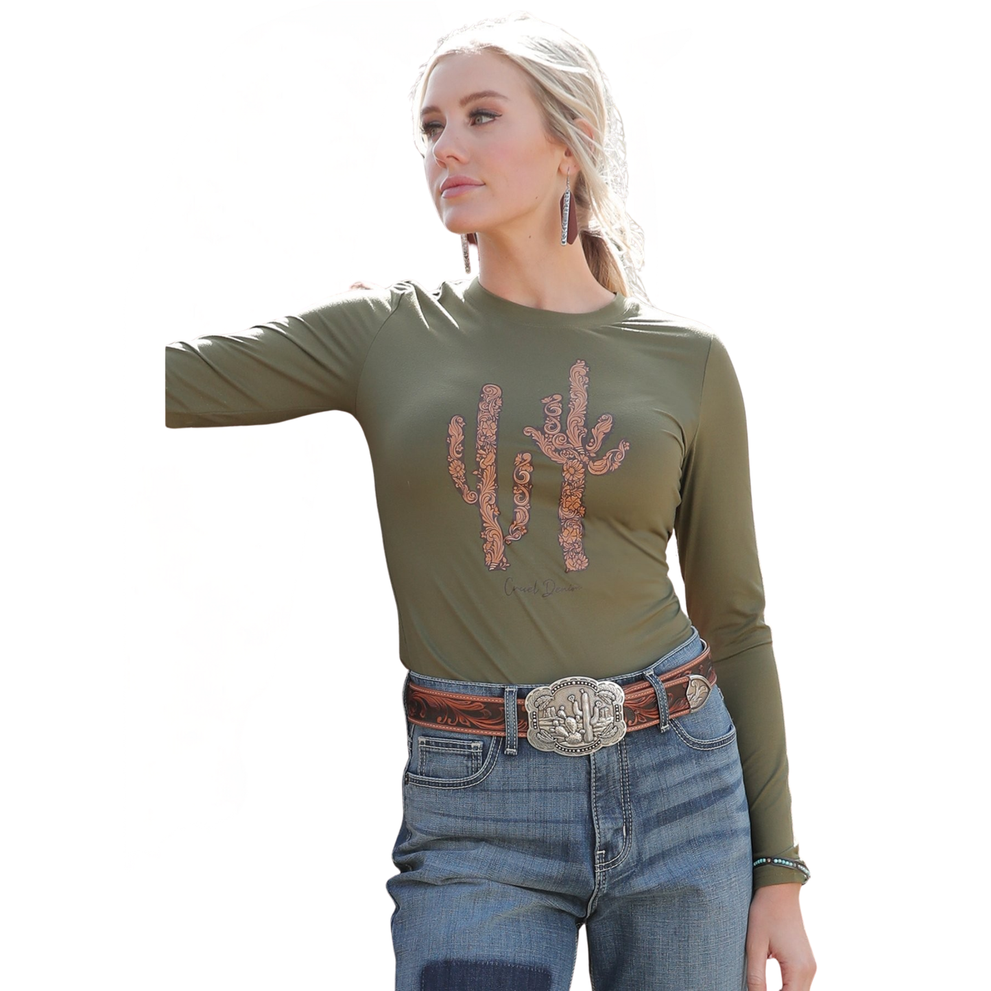 Cruel Women's Long Sleeve Tee Shirt- Green