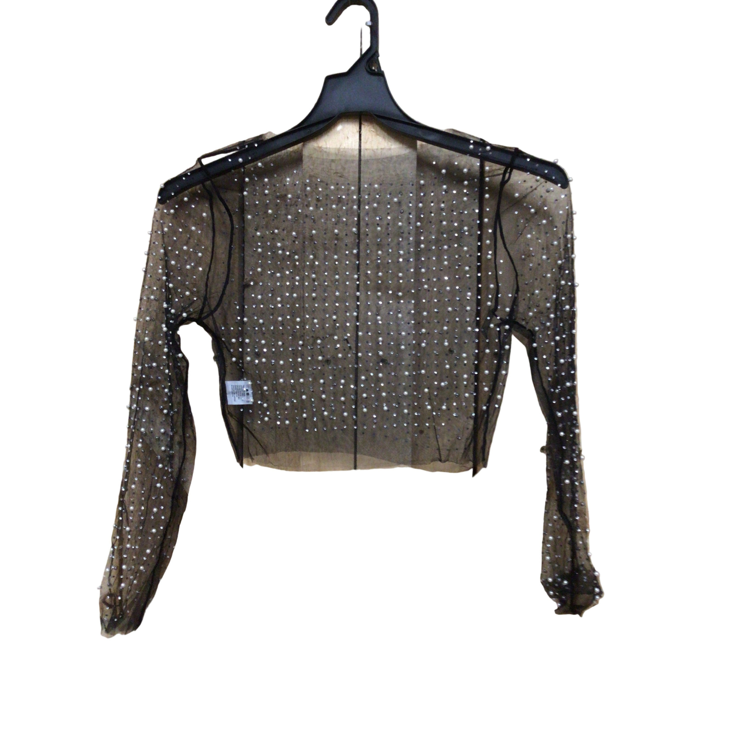 FTP Women's Pearl and Rhinestone Detail Sheer Mesh Top