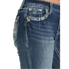 Grace in LA Women's Steer Head & Feathers Embellished Pocket Jeans