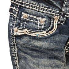 Grace in LA Women's Leather on Faux Flap Pocket Jeans