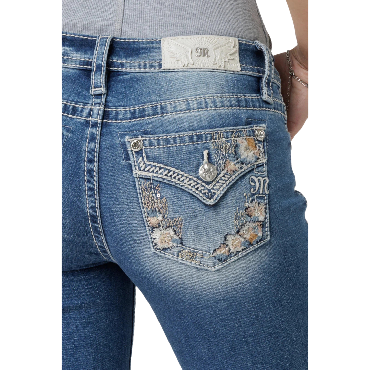 Miss Me Mid-Rise Featherington Floral Bootcut Bootcut Jeans - Medium Wash