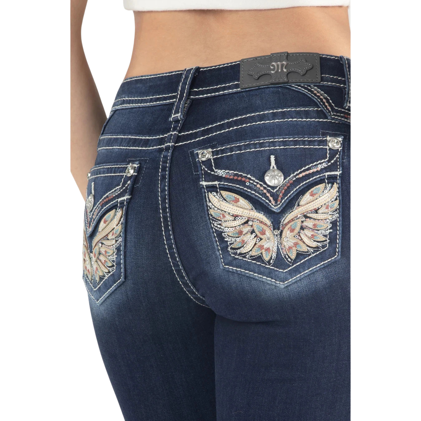 Miss Me Women's Berry & Gold Mid Rise Bootcut Jeans - Dark Wash