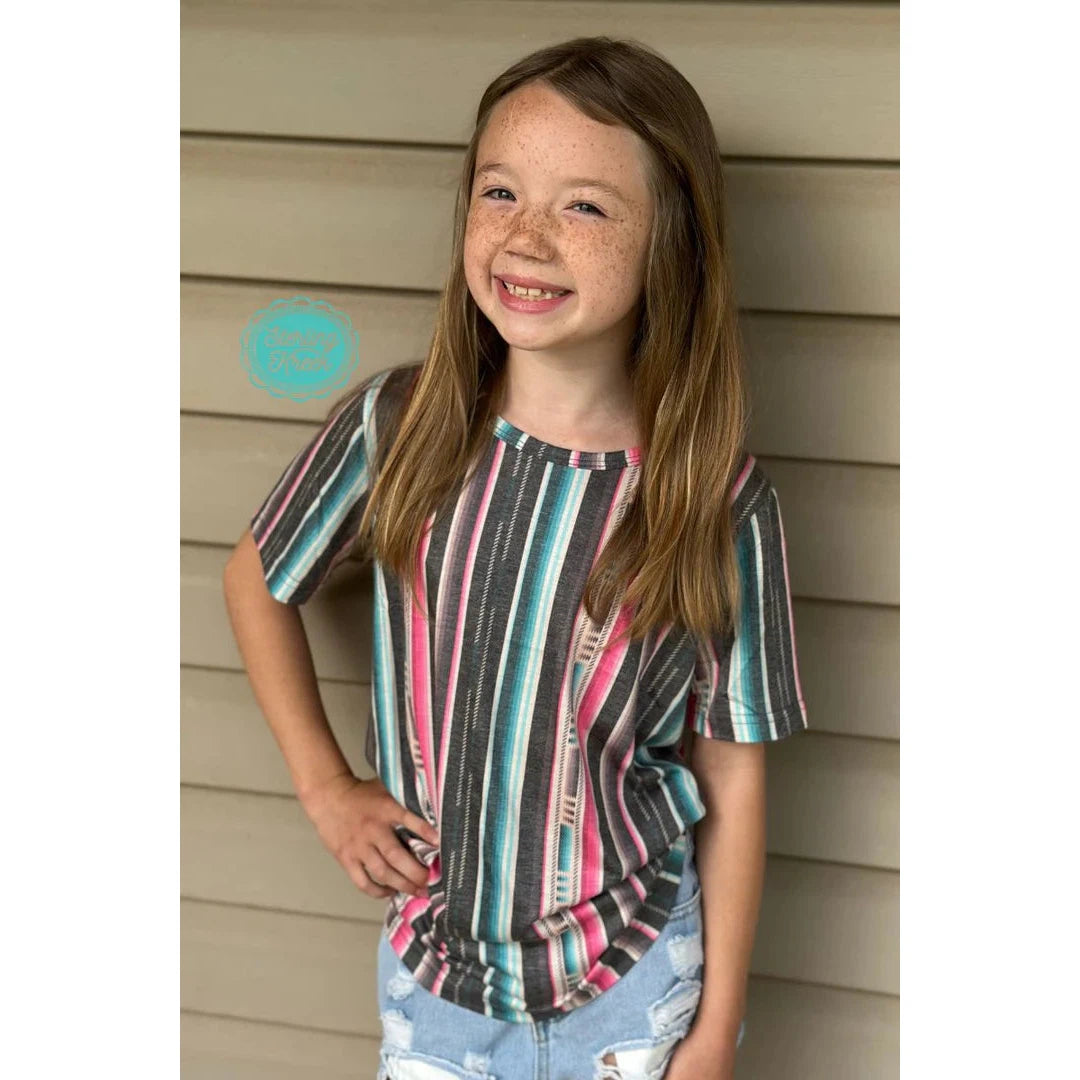 Sterling Kreek Girl's Serape City Heart T-Shirt - Pink & Turquoise