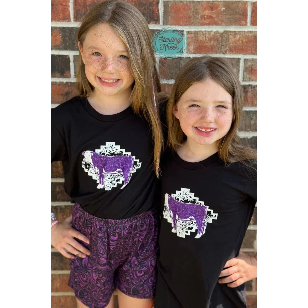 Sterling Kreek Kid's Tooled Hereford T-Shirt - Black