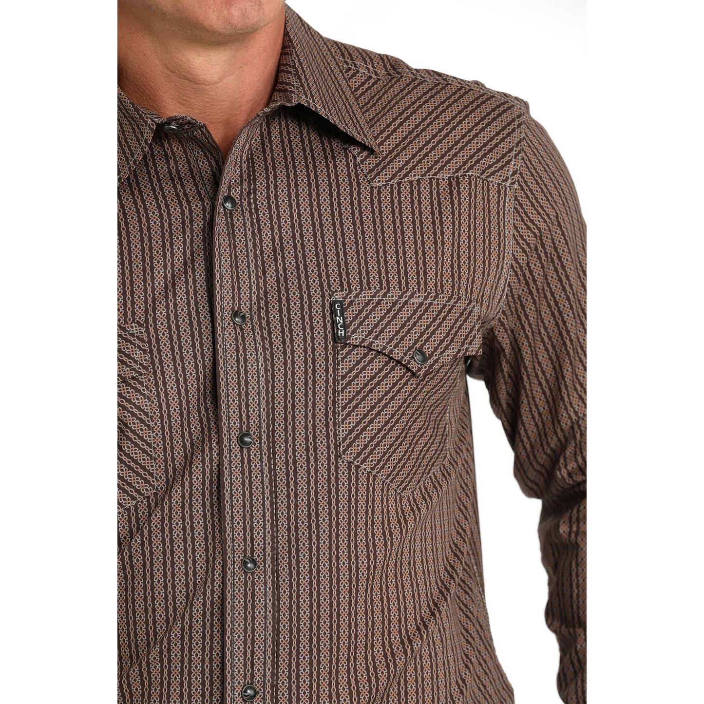 Cinch Classic Fit Long Sleeve Men's Cotton Patterned Shirt - Brown