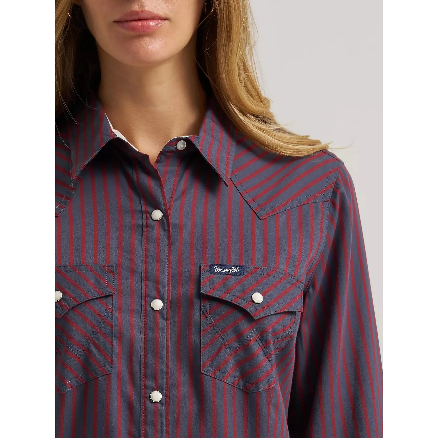 Wrangler Women's Long Sleeve Olivia Western Stripe Snap Shirt - Burgundy