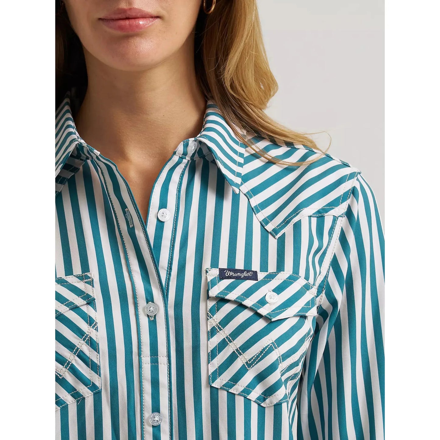 Wrangler Women's Long Sleeve Performance Aria Stripe Shirt - Green