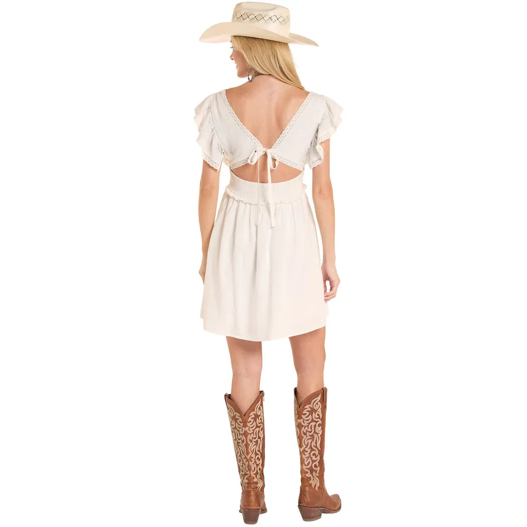 Rock & Roll Women's Embroidered Mini Dress - Natural