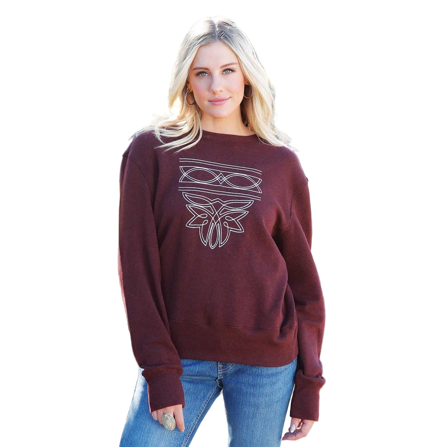 Cinch Women's Long Sleeve Sweatshirt- Burgundy