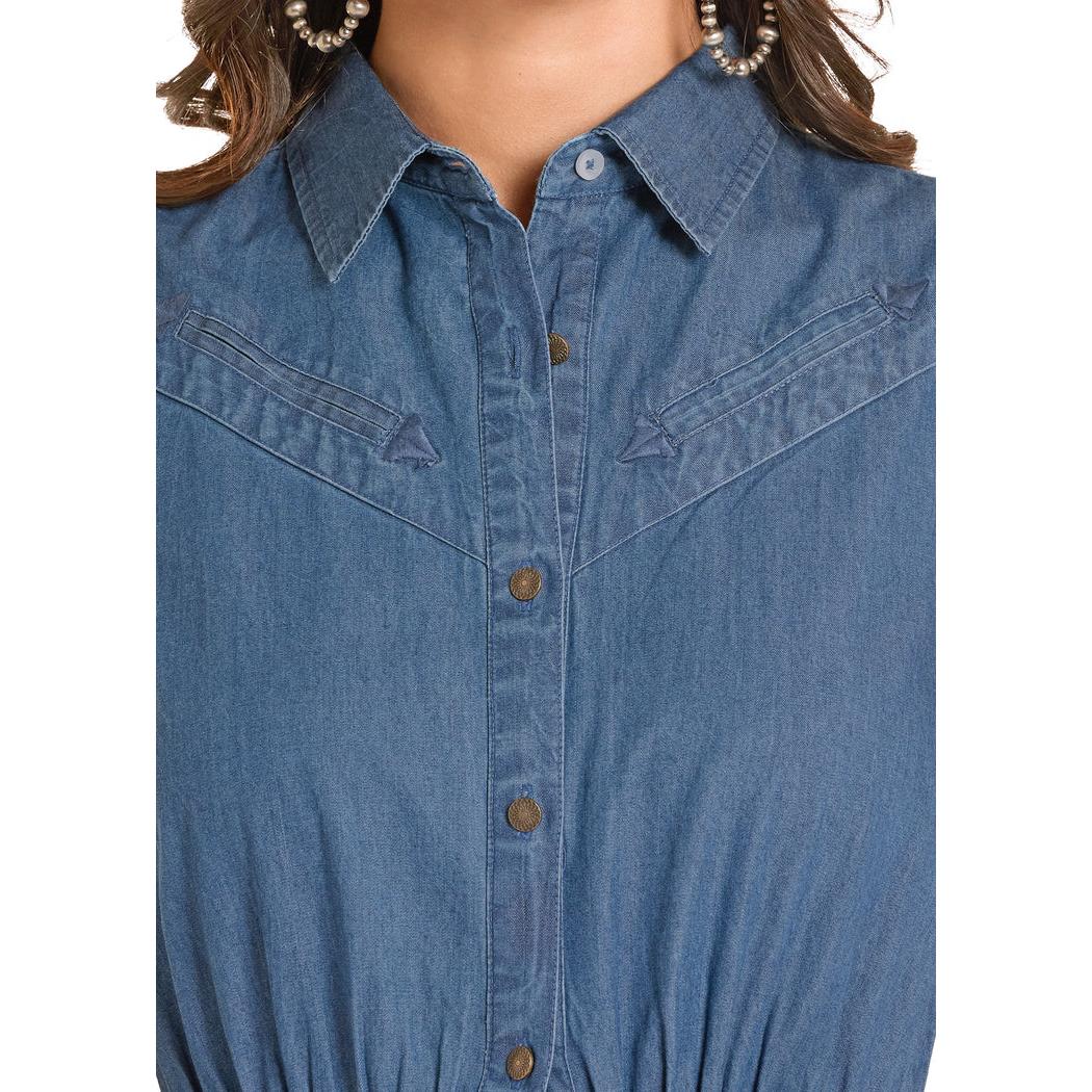 Panhandle Slim Women's Sleeveless Maxi Denim Dress - Medium Wash