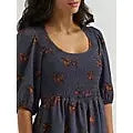 Wrangler Women's Smocked Puff Sleeve Babydoll Horse Dress - Blue