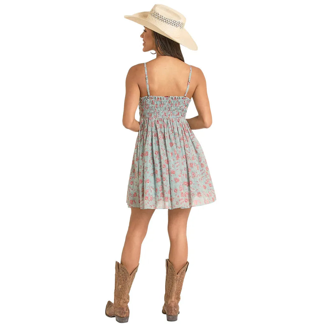 Rock & Roll Women's Floral Print Mini Dress - Sky Blue
