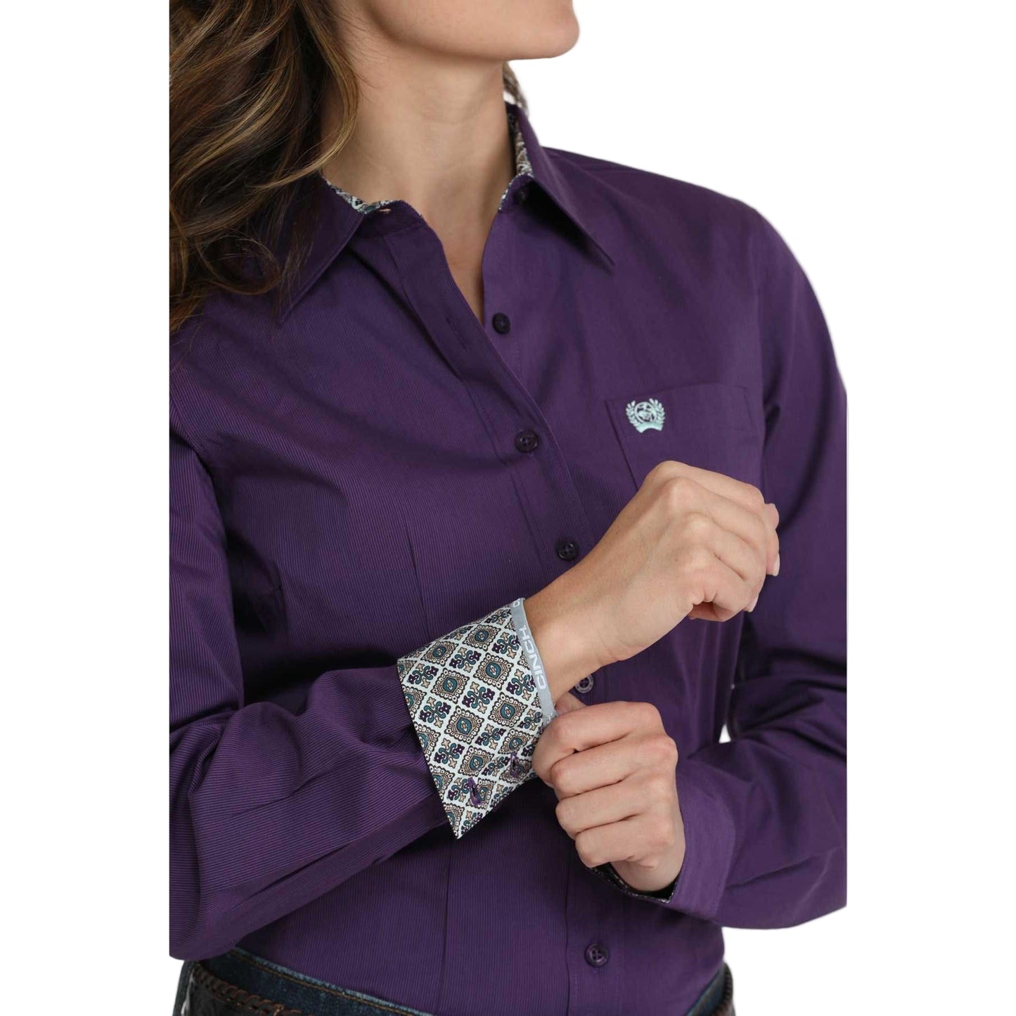 Cinch Women's Long Sleeve Striped Western Shirt - Purple