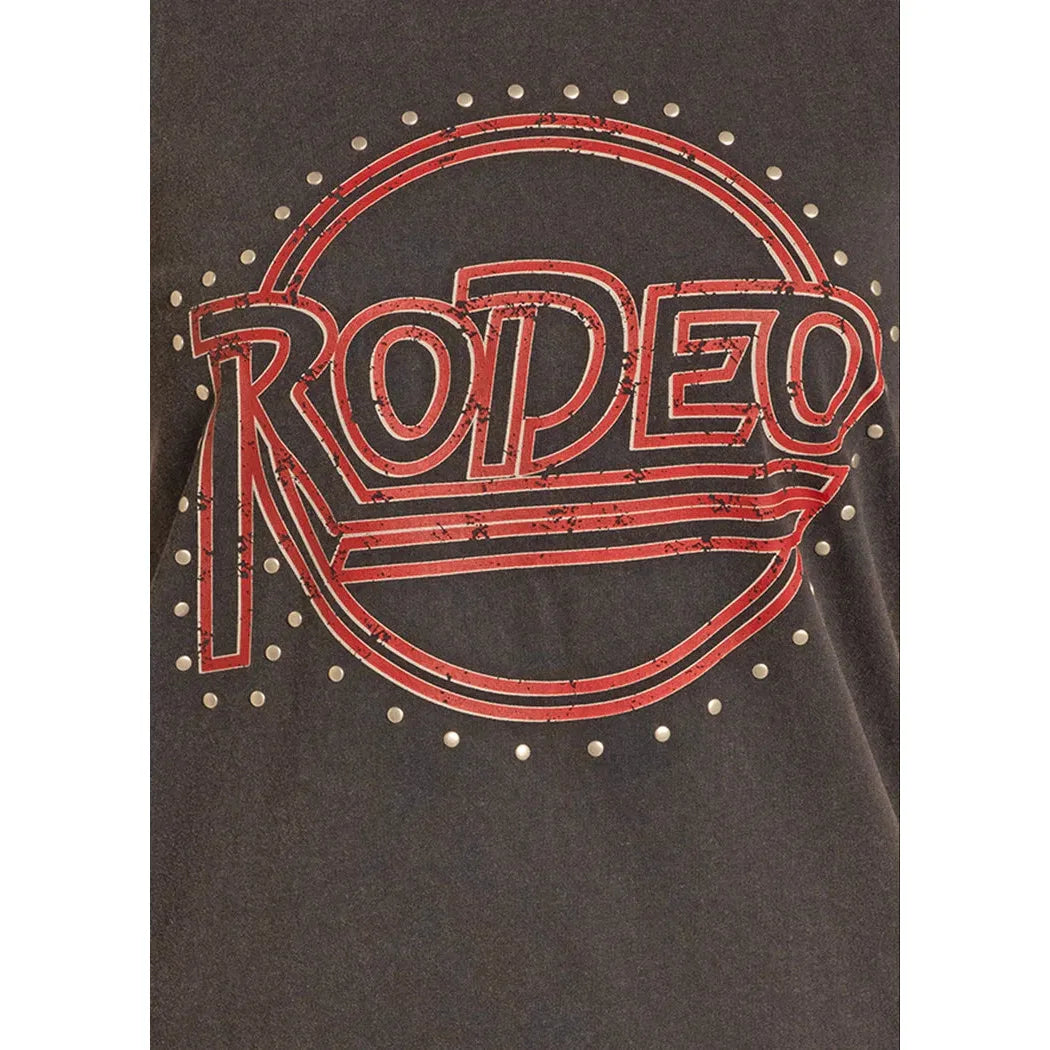 Rock & Roll Women's Short Sleeve Rodeo Stud Graphic Tee - Black