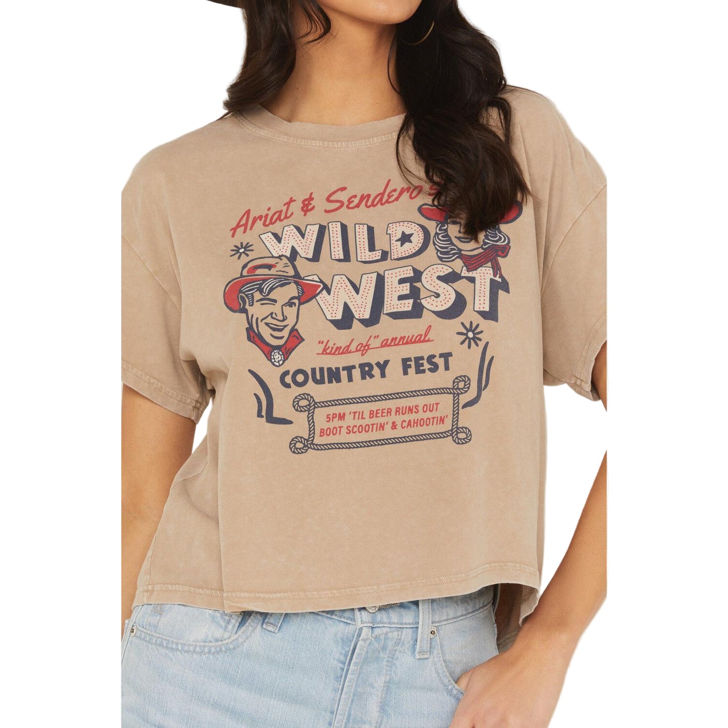 Ariat Women's Short Sleeve Sendero x Wild West Country Fest Tee Shirt - Tan Mineral Wash