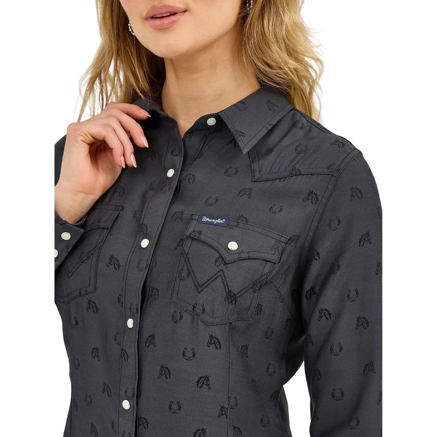 Wrangler Women's All Occasion Western Snap Shirt - Subtle Black Horses