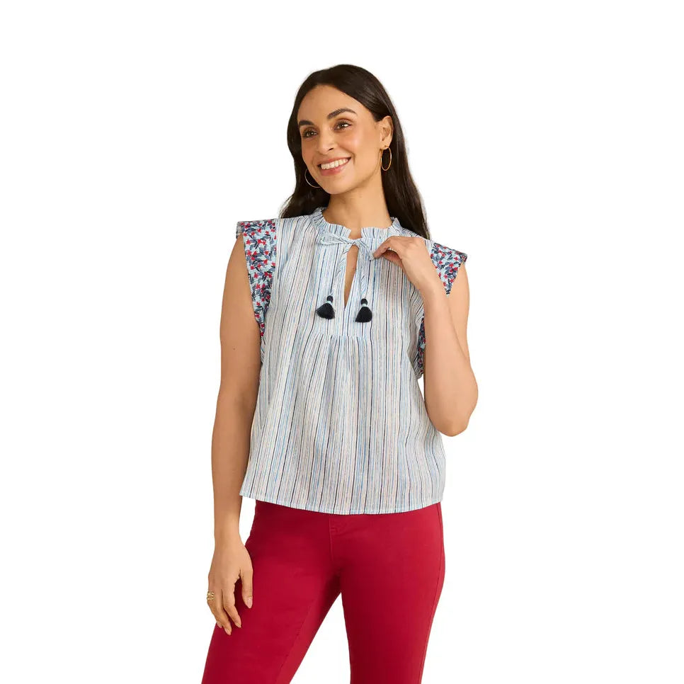 FDJ Women's Embroidered Flutter Sleeve Top - Nimbus Stripe - Irvine Tack & Western Wear