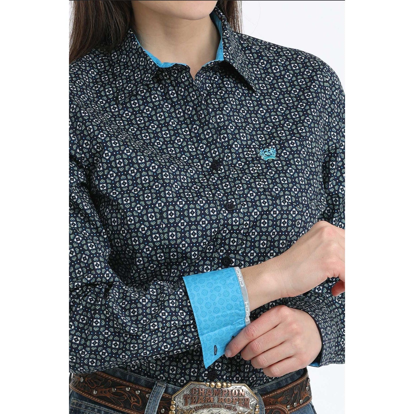 Cinch Women's Long Sleeve Print Shirt - Navy