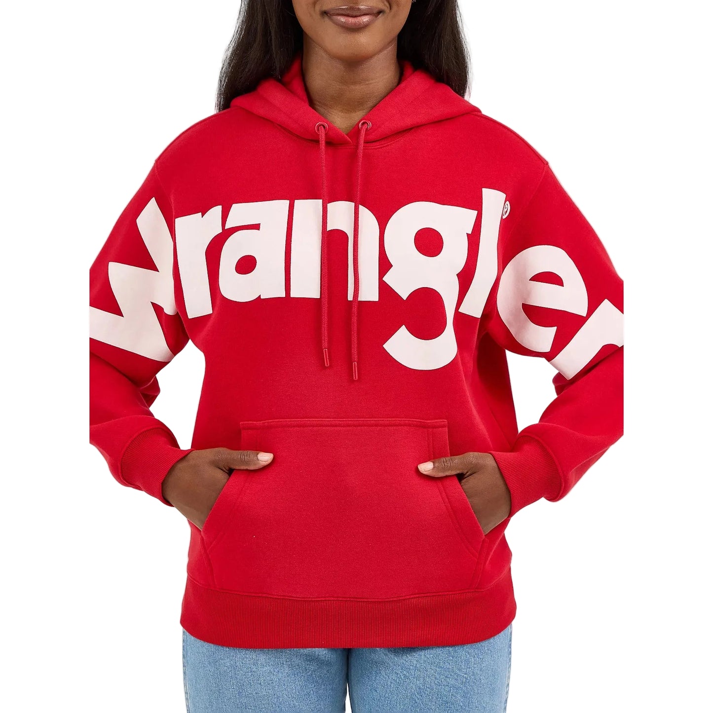 Wrangler Women's Bold Logo Long Sleeve Hoodie- Berry Red
