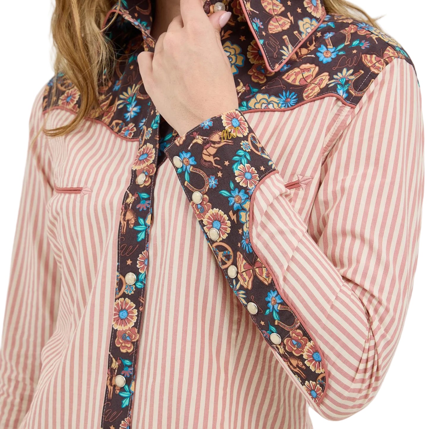 Wrangler Women's Lainey Wilson Prairie Print Long Sleeve Shirt - White