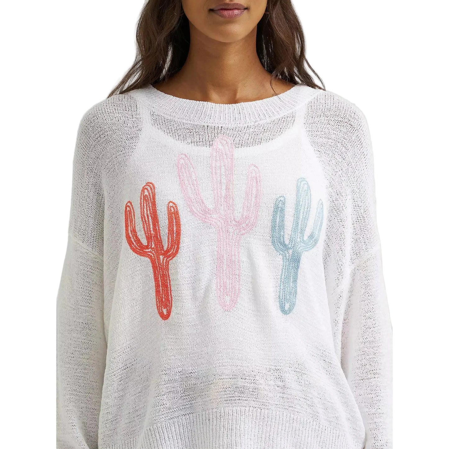 Wrangler Women's Gauzy Knit Long Sleeve Sweater - White