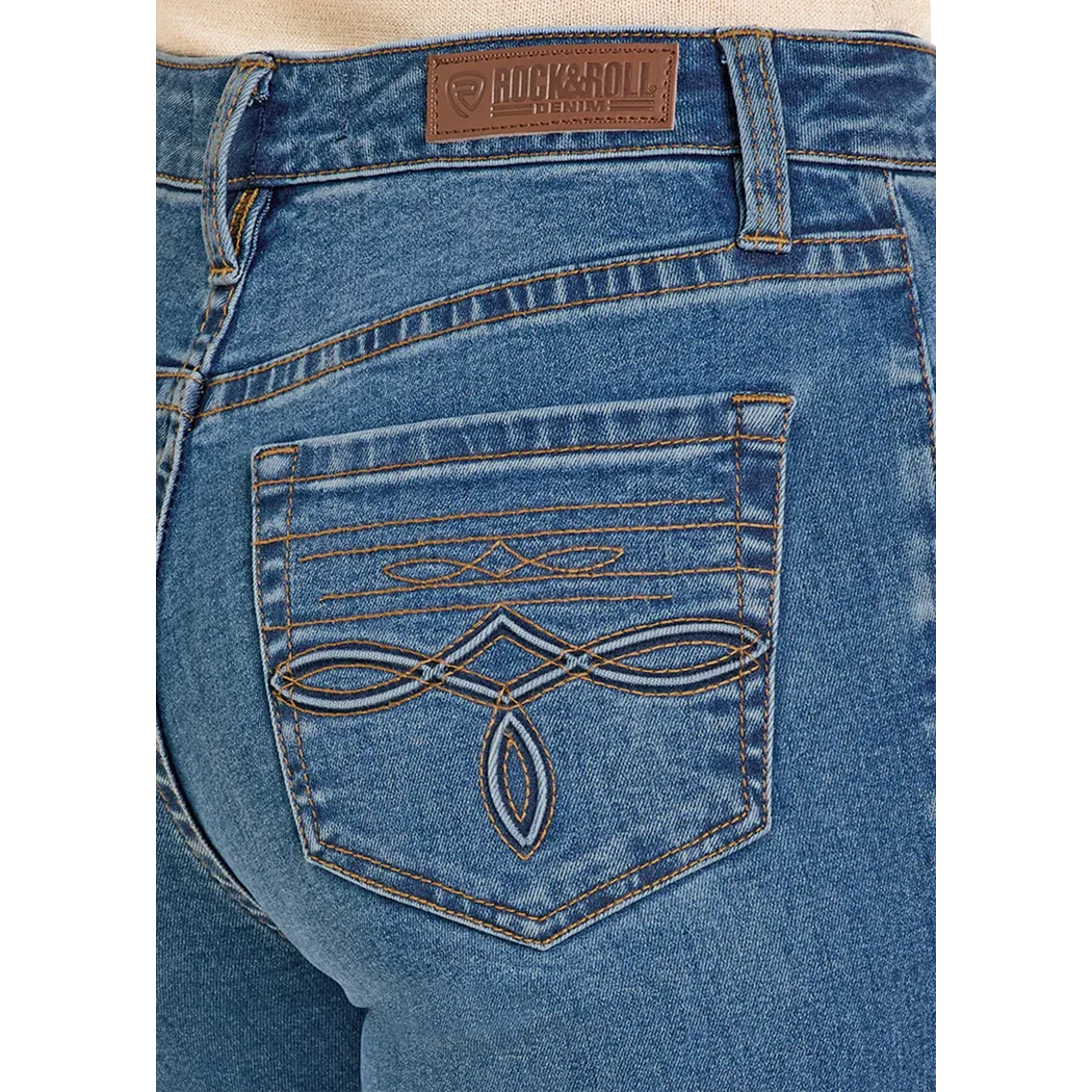 Rock & Roll Women's High Rise Raised Boot Stitch Trouser - Medium Wash