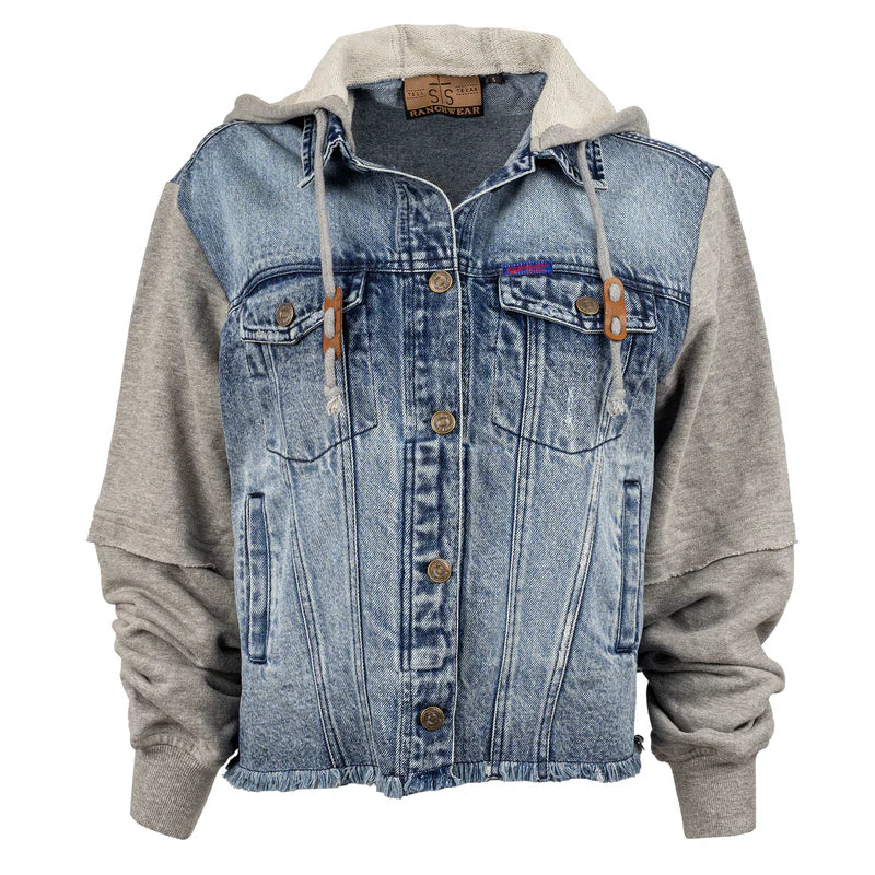 STS Ladies Cassie Jo Denim Jacket with Grey Knit Sleeves - Blue/Grey