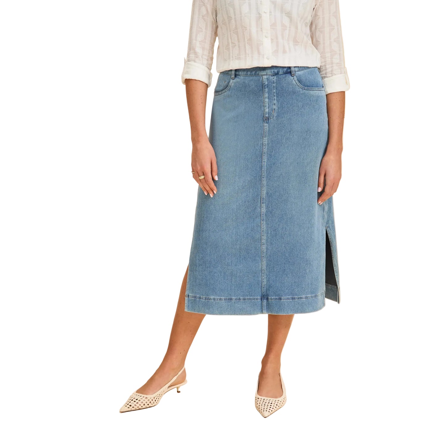 FDJ Women's Pull-On Skirt with Slits - Light Denim - Irvine Tack & Western Wear