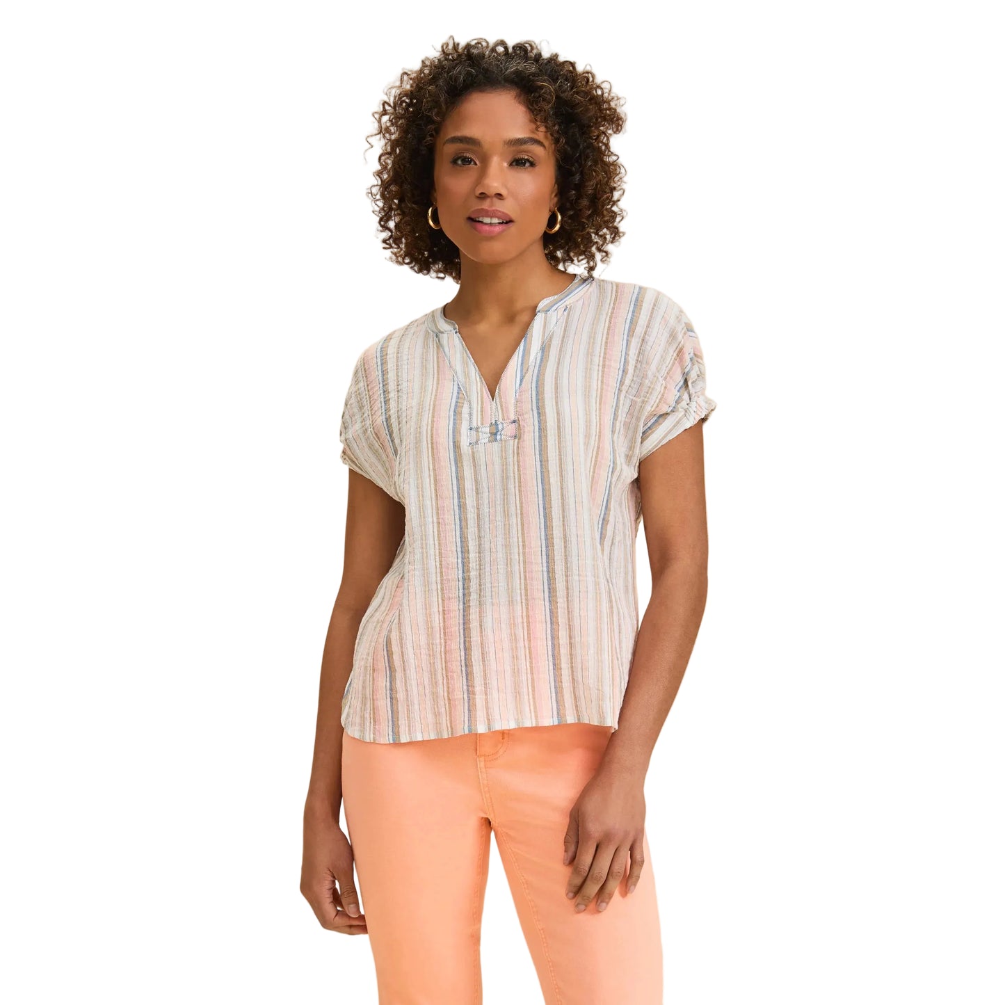 FDJ Women's Short Sleeve Striped Blouse - Multicoloured - Irvine Tack & Western Wear