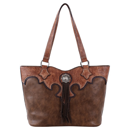 Justin Women's Yoke and Concho w/Tassel Tote - Brown