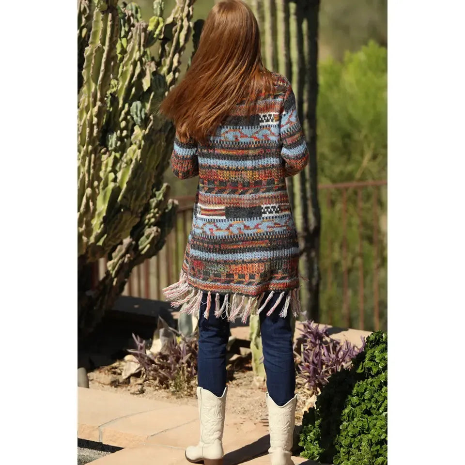 Angie Women's Fringe Hem Cardigan Sweater - Blue